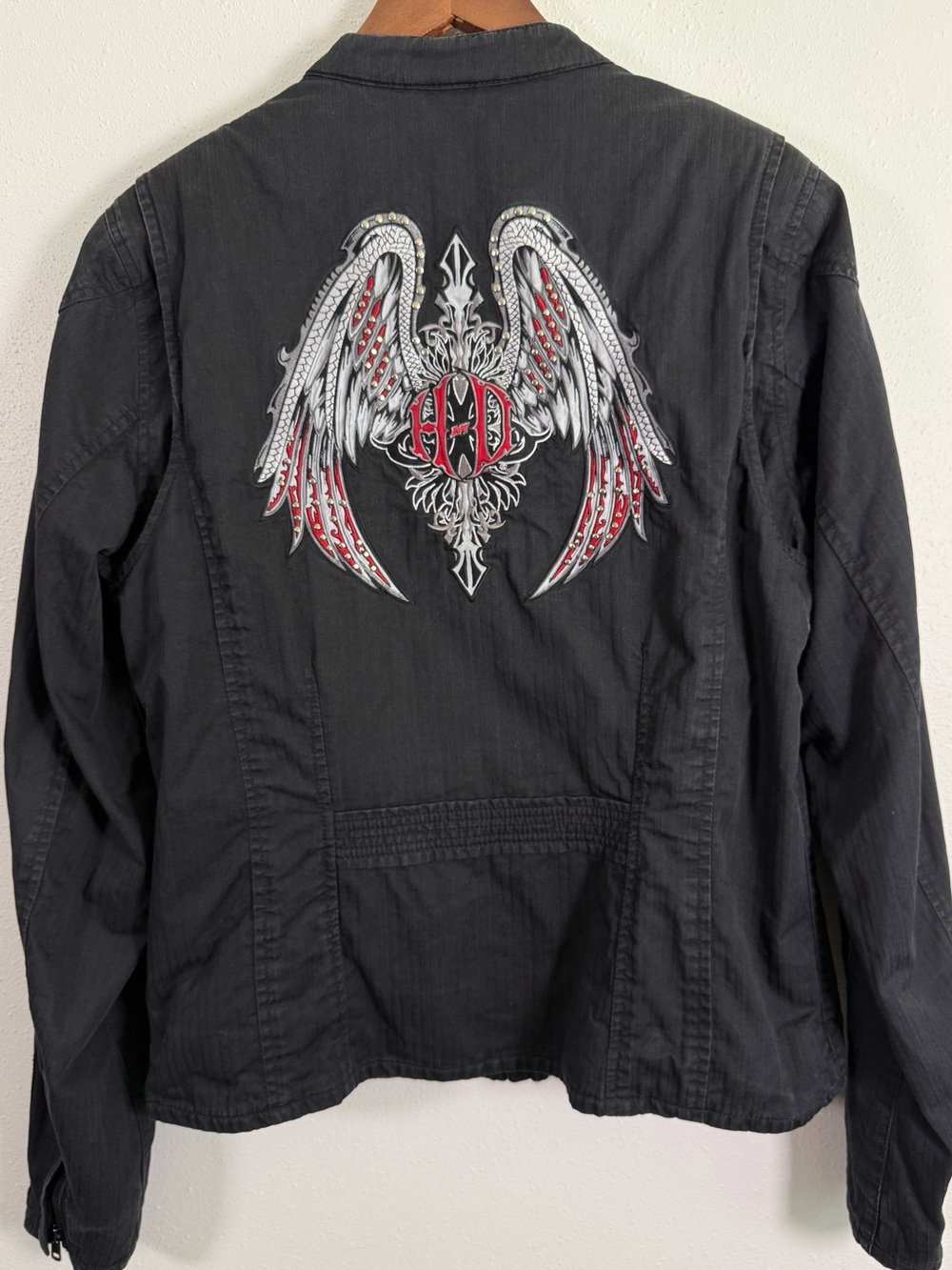 Harley-Davidson 2008 Wing Embroidered Moto Jacket Women Large Tall Black